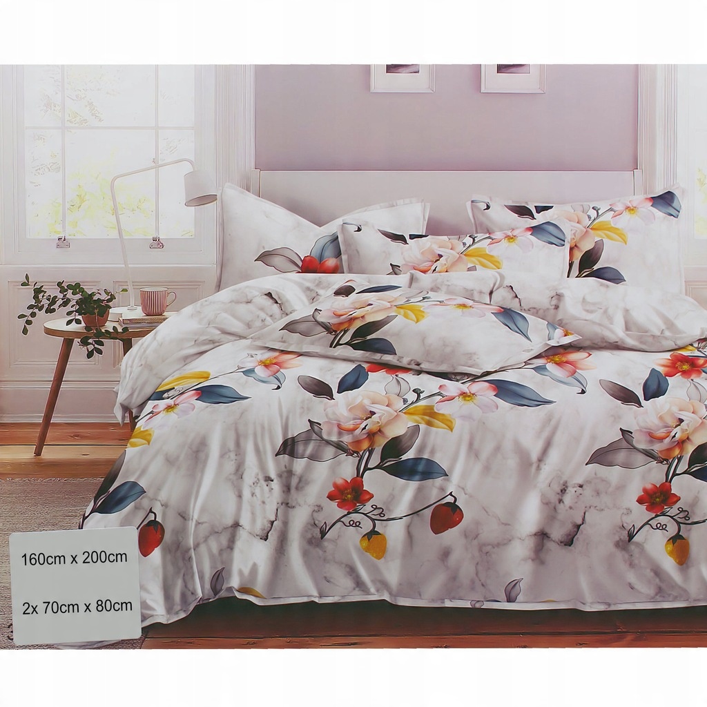 Pościel kwiaty biała 160x200 – komplet z 2 poszewkami