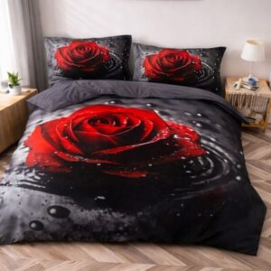 KOMPLET POŚCIELI 140x200 +2 POSZEWKI + PRZEŚCIERADŁO KWATY RÓŻE