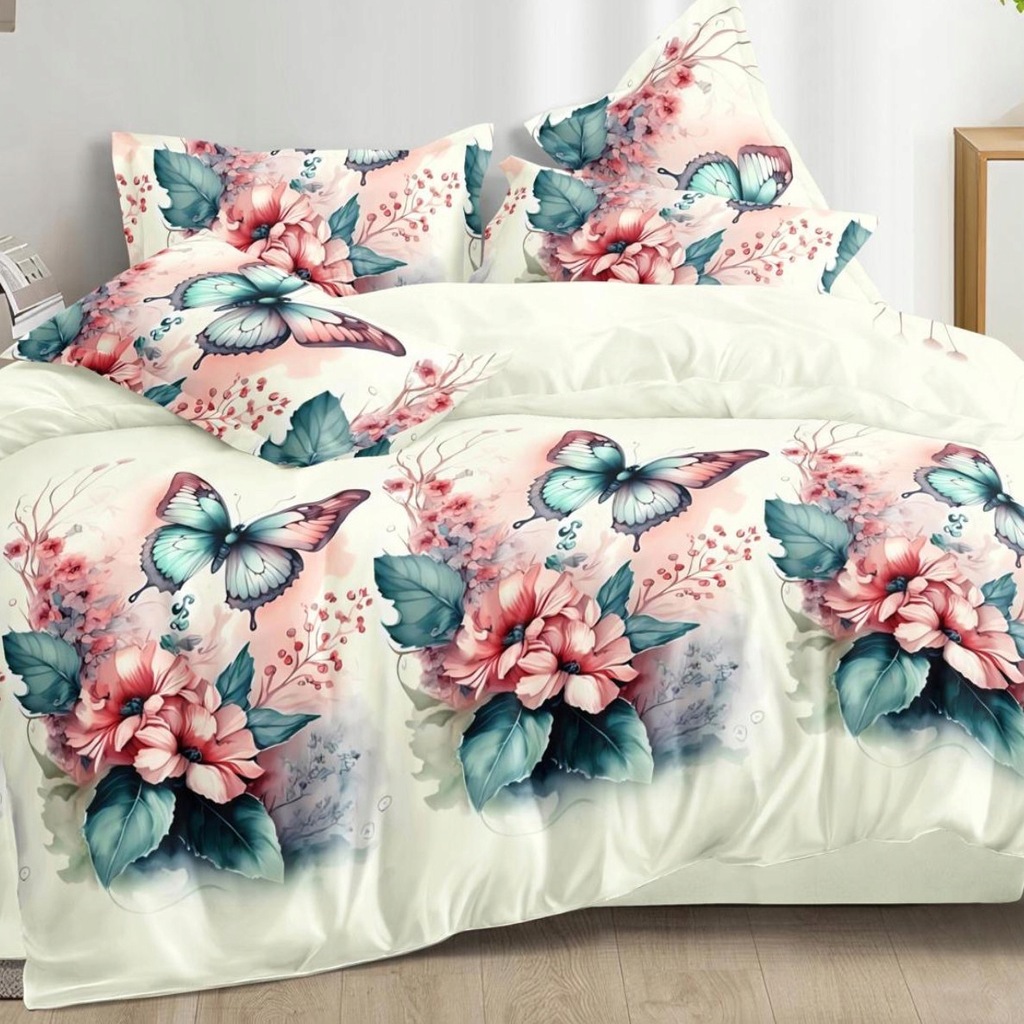 Pościel kwiaty i motyl 160x200 – komplet z 2 poszewkami