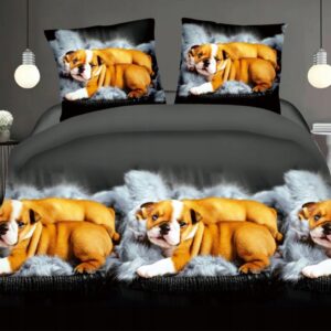 KOMPLET POŚCIELI 160x200 +2 POSZEWKI I PRZEŚCIERADŁO 180x230 PSY PIESKI