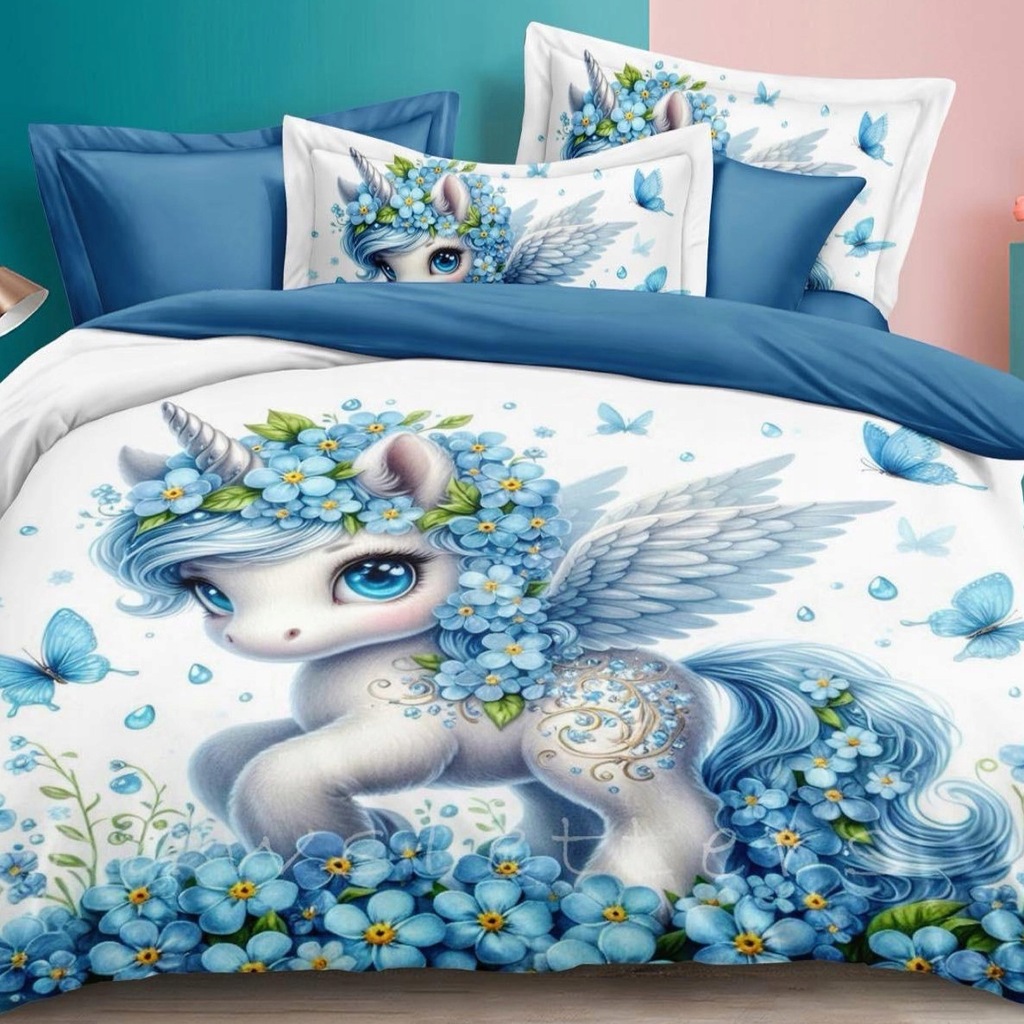 Pościel jednorożec niebieski 160x200 – komplet z 2 poszewkami