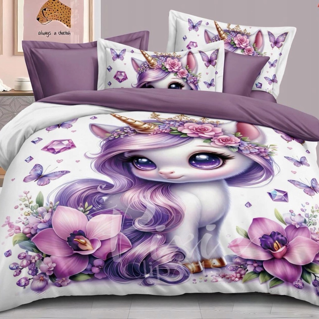 Pościel jednorożec fioletowy 160x200 – komplet z 2 poszewkami