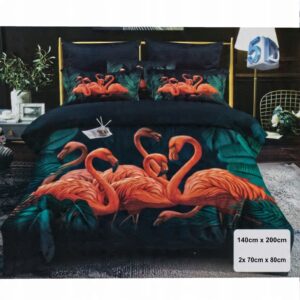 KOMPLET POŚCIELI 140x200 + POSZEWKA NA PODUSZKĘ- POŚCIEL FLAMINGI
