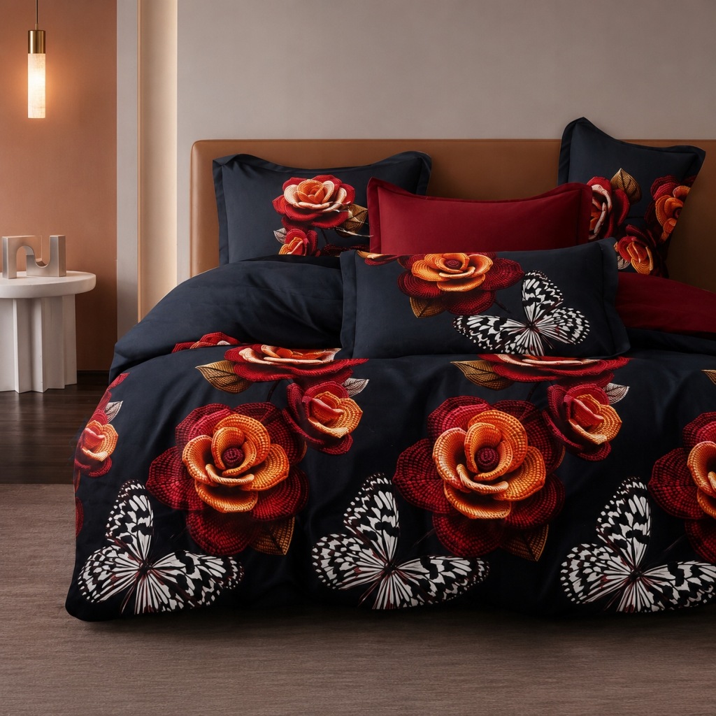 Pościel róże i motyle 160x200 cm – komplet z 2 poszewkami i prześcieradłem